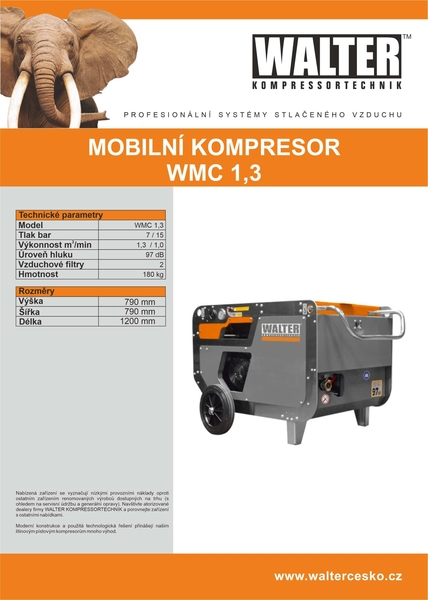 Mobilní kompresor WALTER WMC 1,3