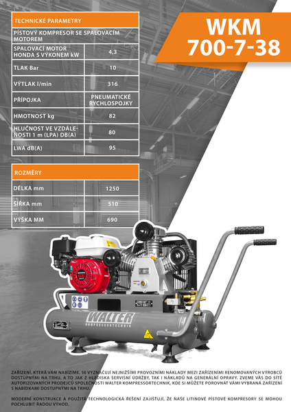 Pístový kompresor se spalovacím motorem WKM 700-7/38
