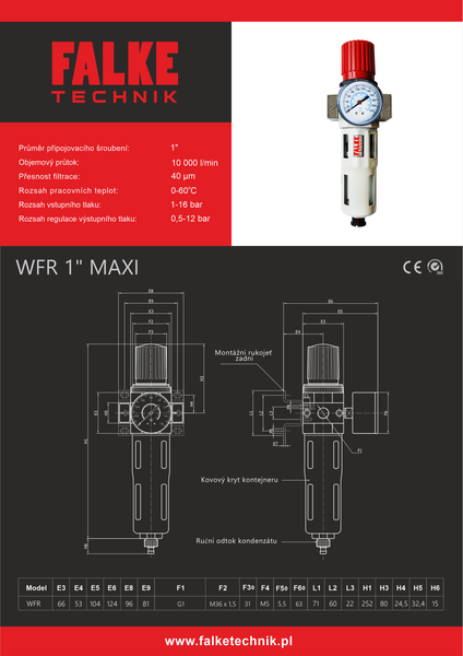 Odlučovač kondenzátu s reduktorem tlaku FALKE WFR maxi 1"
